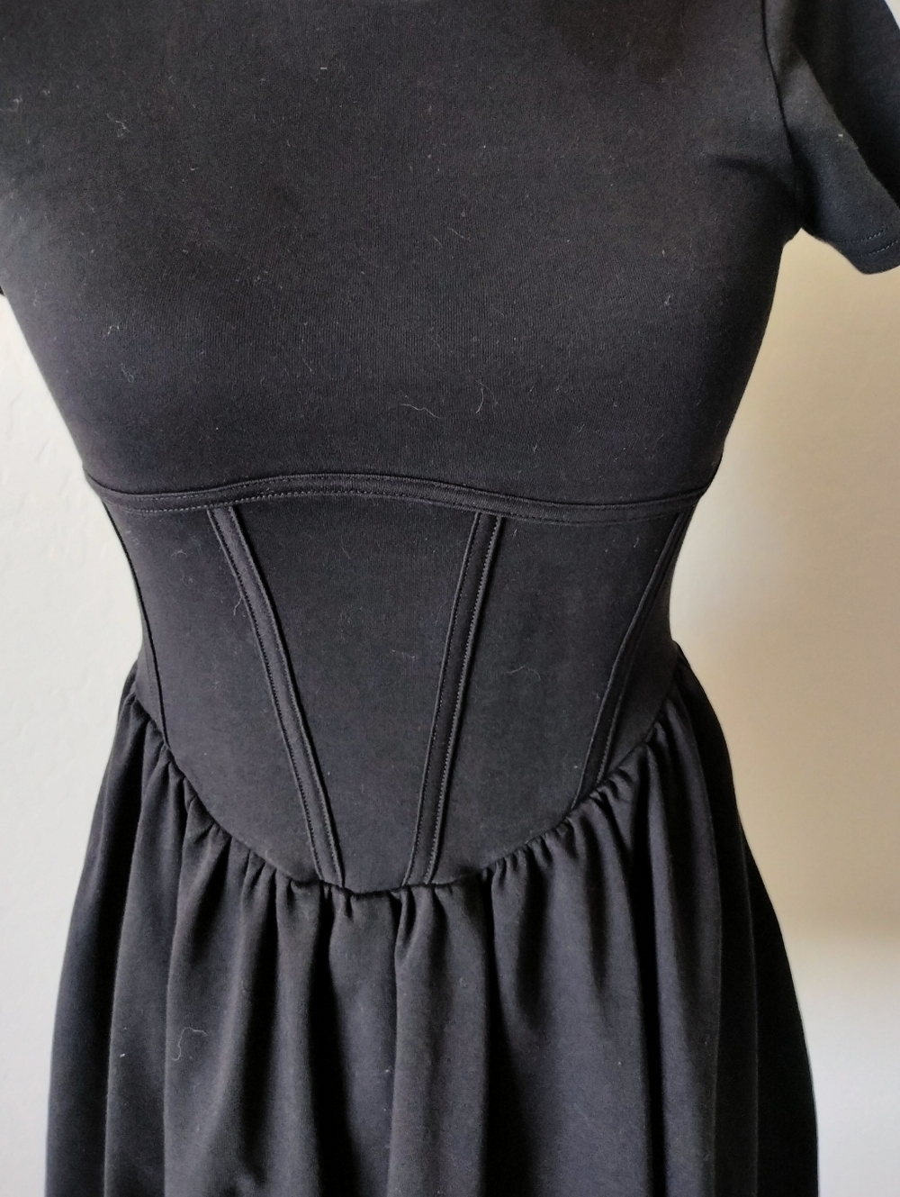 Corset Style Black Short Sleeve  Dress - Picture 2 of 7